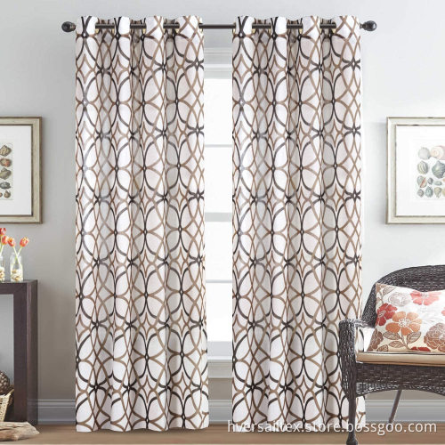 Geometric Printed Textured Flax Window Curtain Drapes